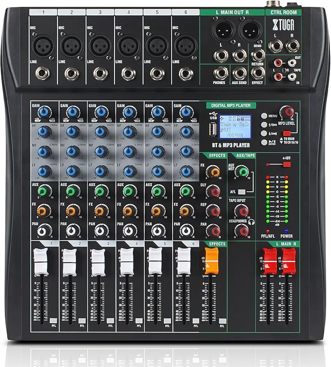 XTUGA 6 Channel Audio Mixer Sound Board Mixing Console, Audio Interface PC USB by XTUGA