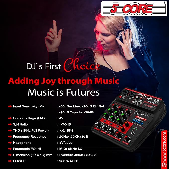 5 Core Audio Mixer 4 Channel DJ Mixing Board Small Bluetooth USB Analog - Image 3