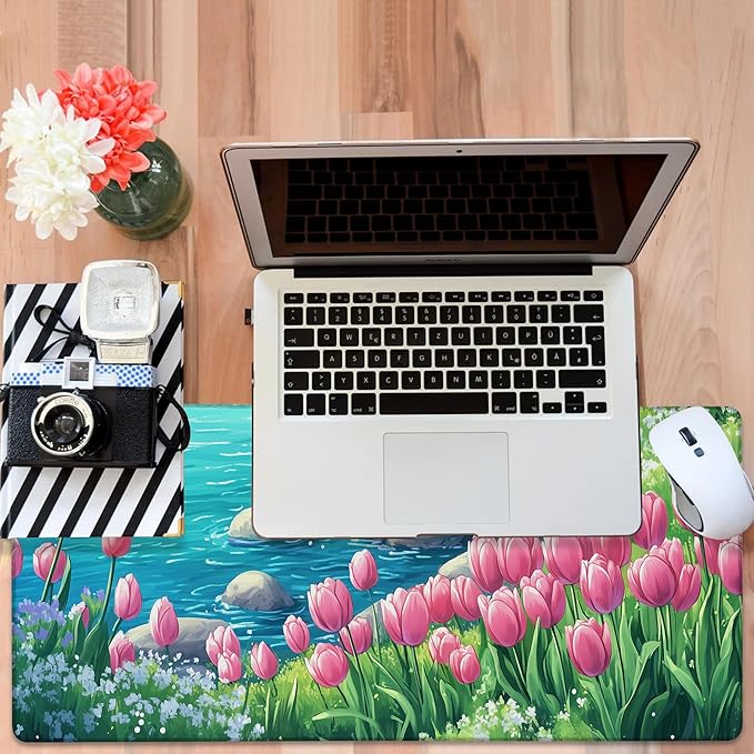 Large Mouse Pad Blooming Tulips Gaming Desk Pad Computer Keyboard Non-Slip - Image 6