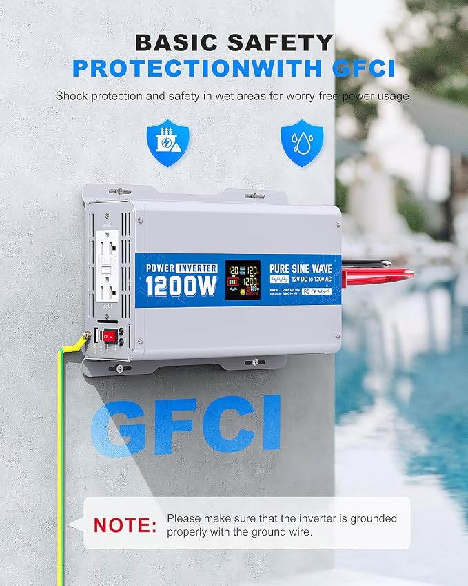 1200W Pure Sine Wave Power Inverter 12V DC to 120V AC Converter 2400 Watt Peak - Image 3