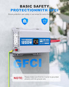 1200W Pure Sine Wave Power Inverter 12V DC to 120V AC Converter 2400 Watt Peak - Image 3