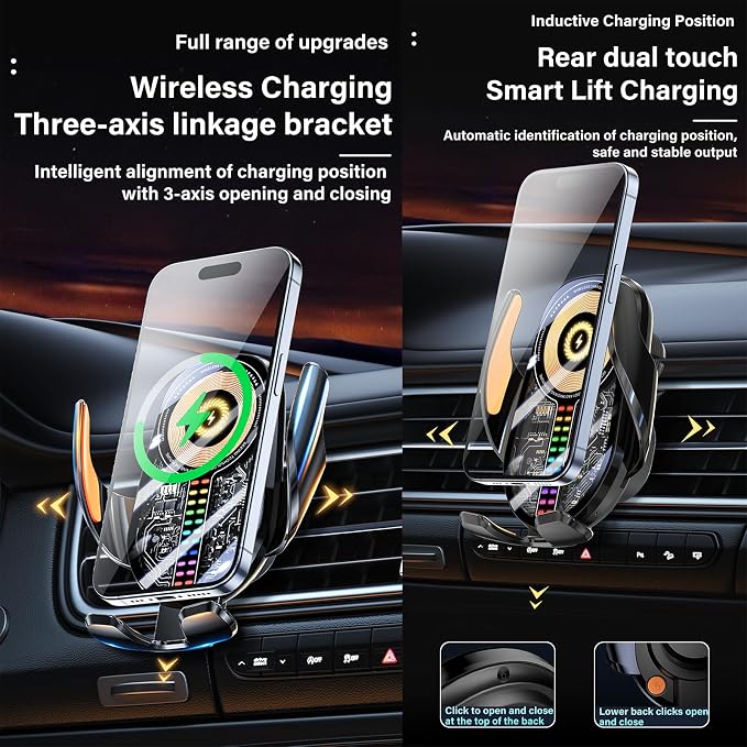Wireless Car Charger, Cell Phone Car Mount 15W Fast Charging Auto Clamping - Image 10