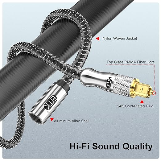 EMK Optical Cable Extension, 24K Gold-Plated Optical Audio Cable Toslink Female - Image 6