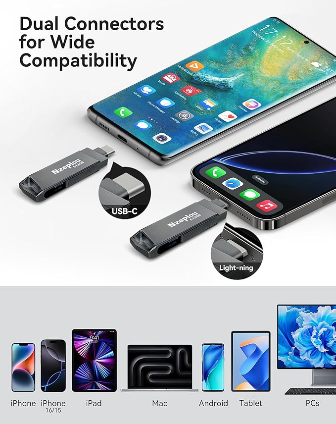 Flash Drive for iPhone iPad, USB3.0 High-Speed Memory Stick No App Needed - Image 2