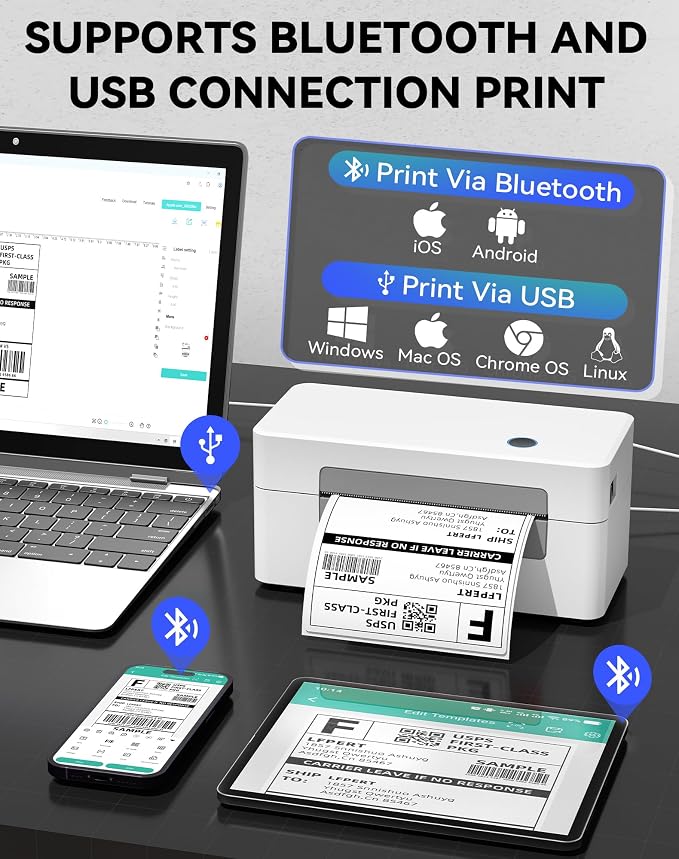 Bluetooth Thermal Label Printer, Wireless 4x6 Shipping Label Printer - Image 2