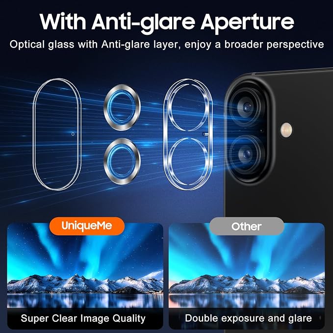 UniqueMe for 3 Pack iPhone 16 / iPhone 16 Plus Camera Lens Protector - Image 3