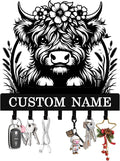 Personalized Highland Cow Key Holder Wall Mount, Custom Metal Key Rack Key by Syneiro