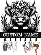 Personalized Highland Cow Key Holder Wall Mount, Custom Metal Key Rack Key by Syneiro