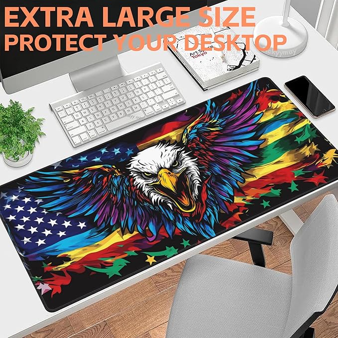 Mouse Pad Large Flag with an Eagle Non-Slip Gaming Desk Mat with Stitched Edge - Image 6