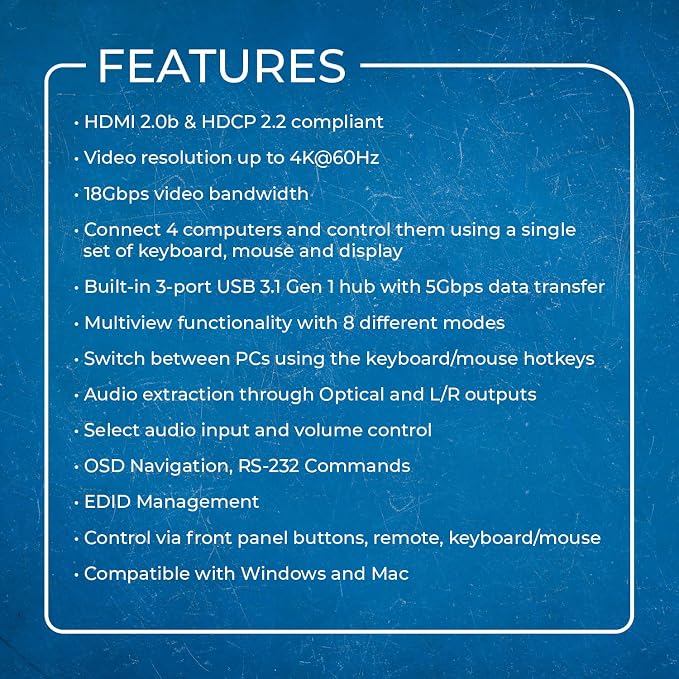 OREI 4x1 KVM HDMI Seamless Switch Multiviewer, Share Multiple Devices, Gaming - Image 6