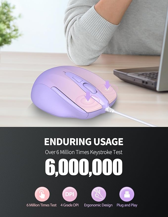 TECKNET Wired Mouse, 6-Button Corded - Image 5
