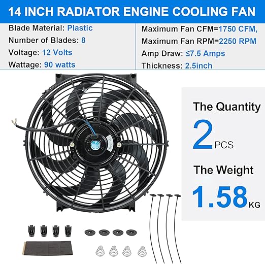 2PCS 14 Inch Universal Slim Fan Push Pull Electric Radiator Cooling Fan Mount - Image 2