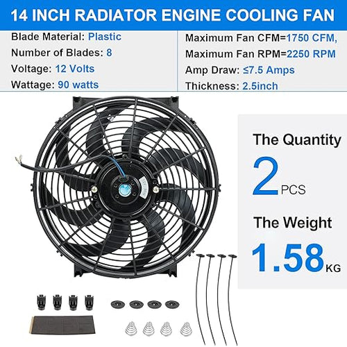 2PCS 14 Inch Universal Slim Fan Push Pull Electric Radiator Cooling Fan Mount - Image 2