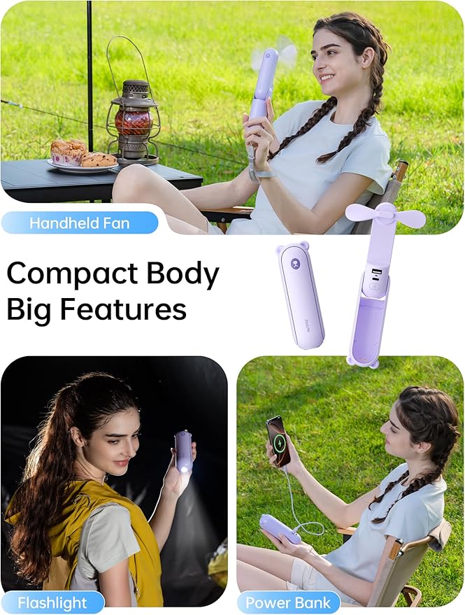 JISULIFE Handheld Fan with 4500 mAh Powerbank Max 37 Hours Runtime, Pocket - Image 2