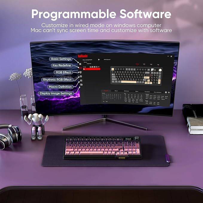 RedThunder K95 Wireless Mechanical Keyboard, TFT Screen & Knob, Trip-Modes - Image 8