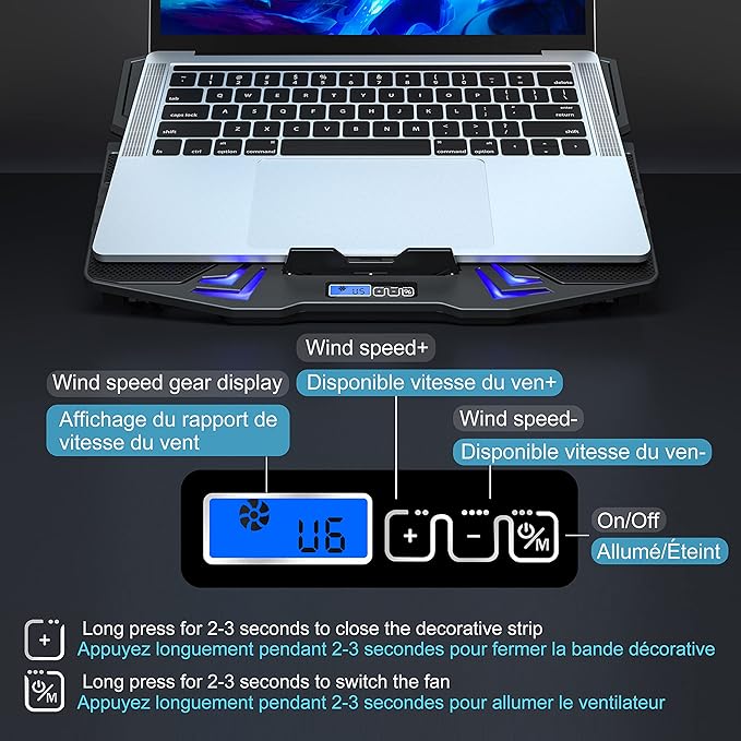 TopMate C5 12-15.6 inch Gaming Laptop Cooler Cooling Pad | 5 Quiet Fans and LCD - Image 5