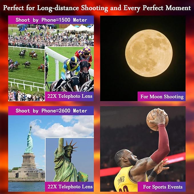 Phone Camera Lens Kit 10 in 1 for iPhone Samsung Pixel Android, 22X Telephoto - Image 5