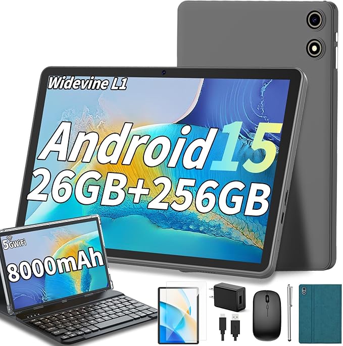 Android 15 Tablet, 26GB + 256GB, 10.1-inch Tablet by YLEEBG