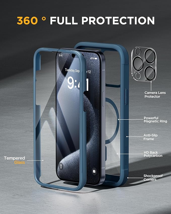Miracase Magnetic for iPhone 15 Pro Max Case 6.7'' Full-Body Drop Proof Bumper - Image 3