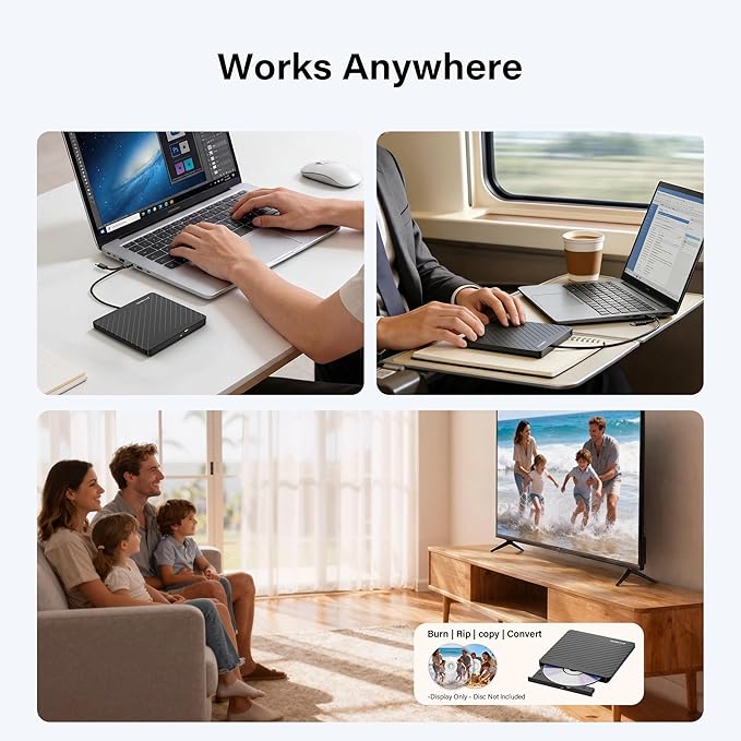 Amicool External USB-C USB 3.0 CD/DVD Drive Burner +/-RW, Ultra-Slim Portable - Image 7