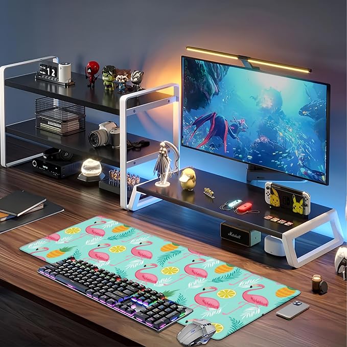 Pink Flamingo Desk Mat, Large Summer Flamingos Pineapples Tropical Leaves - Image 6