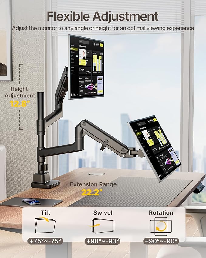 monTEK 17-57 Inch Dual Ultrawide Monitor Arm - Image 5