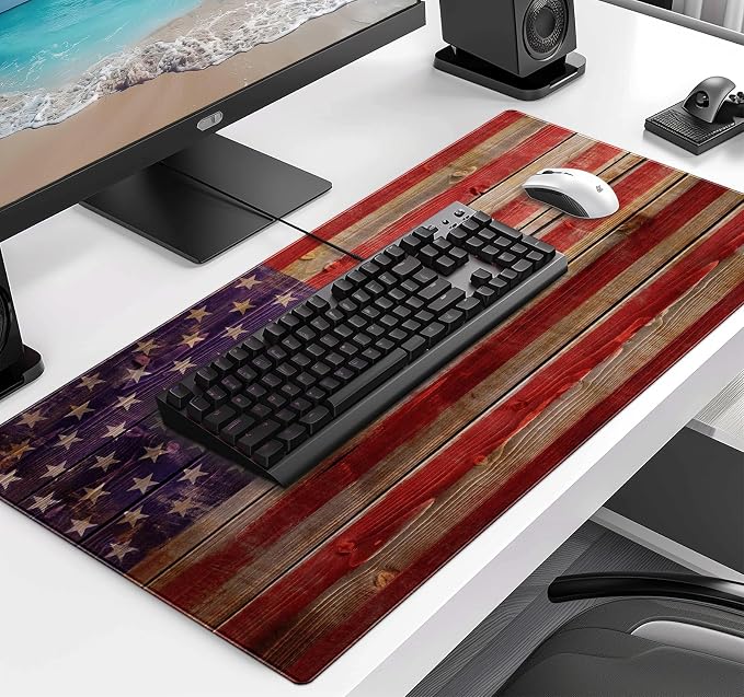 Patriot Wood Grain American Flag Extended Large Gaming Computer Mouse Pad - Image 3