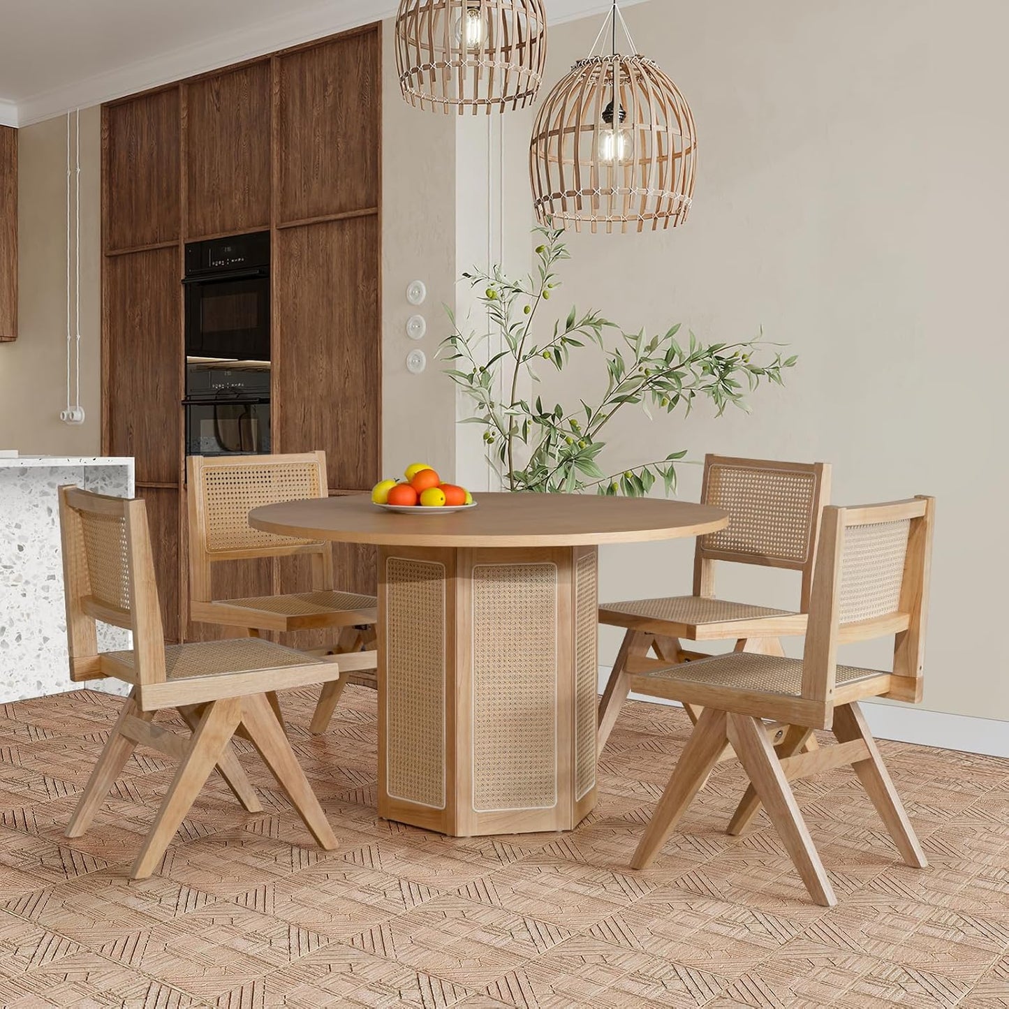 Rattan Dining Room Chairs Set of 2, Mid-Century Modern Kitchen Chairs for Dining