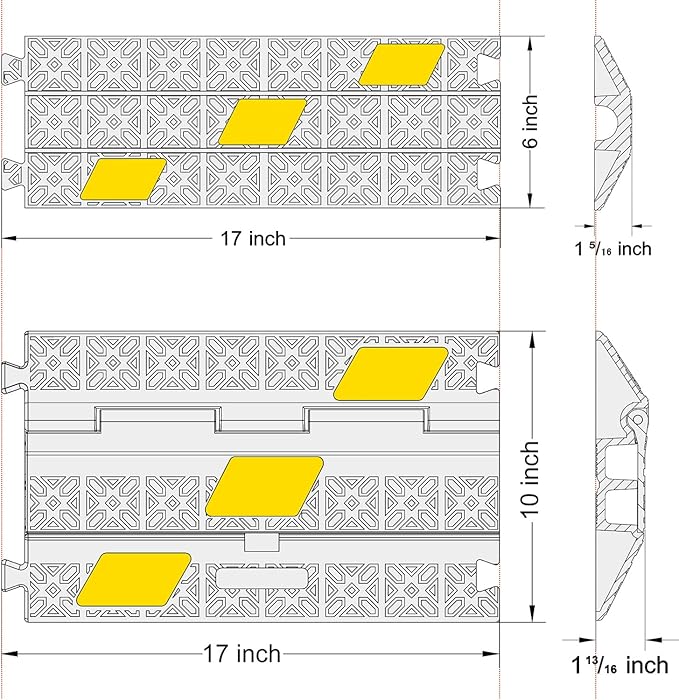 6 Pack 2-Channel Rubber Cable Protector Ramp, Visible at Night, Durable Rubber - Image 2