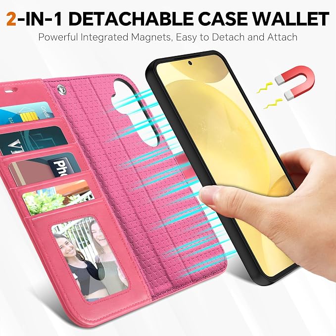 TUCCH Case for Galaxy S25 Plus, 2 in 1 Magnetic PU Leather Wallet Case Wrist - Image 3