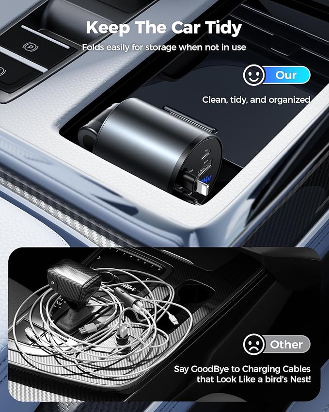 Retractable Car Charger, 4 in 1 Fast Car Phone Charger - Image 8