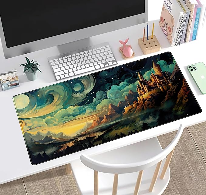 Cool Aesthetic Castle Mouse Pad Desk Pad Cute Cloudy and Starry Desk Mat - Image 5
