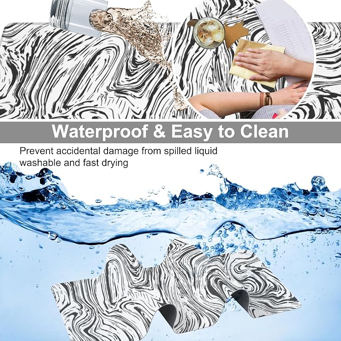 Black and White Marble Desk Mat, Large Abstract Marble Texture Gaming Keyboard - Image 4