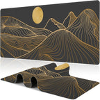 Abstract Golden Mountain Desk Mat, Large Gold Line Art Gaming Keyboard Mouse Pad by NIYLYNSYN