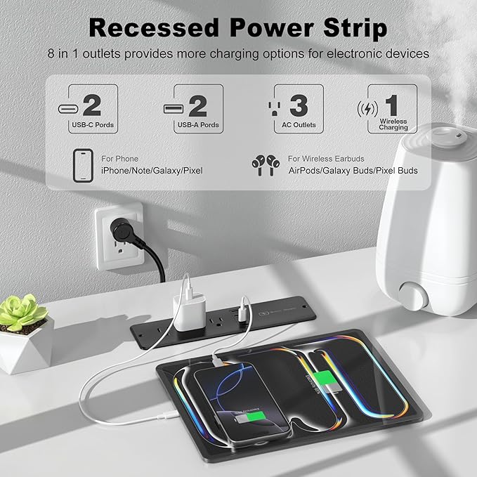 8 in 1 Recessed Power Strip - Image 2