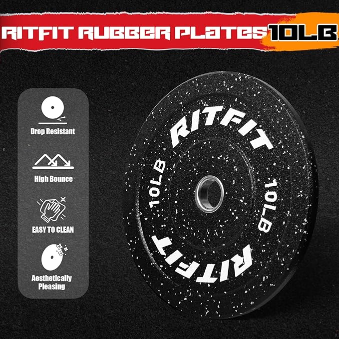 RitFit Bumper Plates, Colored Fleck-Rubber Weight Plates - Image 4