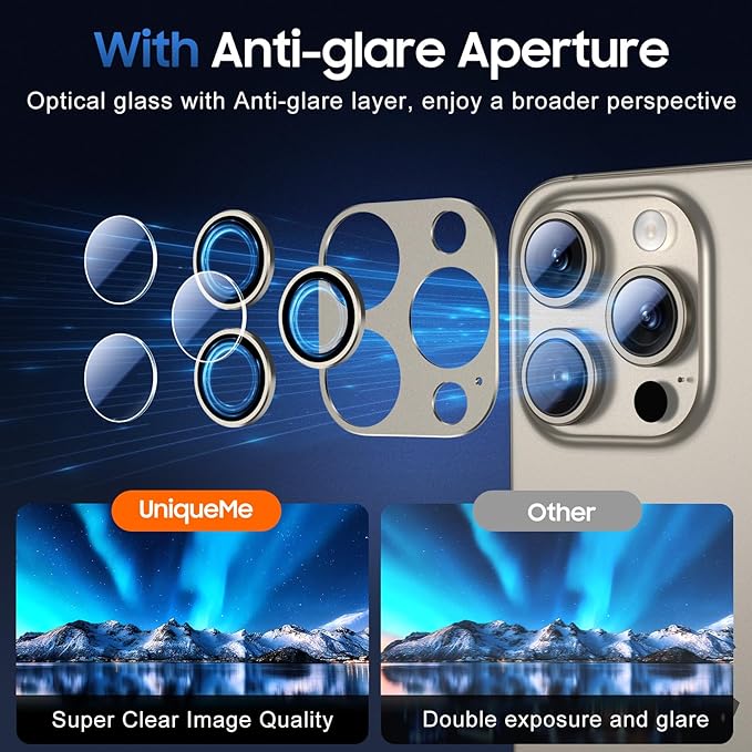 UniqueMe for 3 Pack iPhone 15 Pro/iPhone 15 Pro Max Camera Lens Protector - Image 4