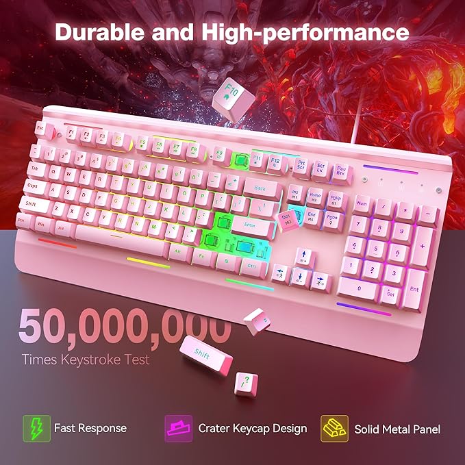 TECKNET Gaming Keyboard, USB Wired Computer Keyboard, 15-Zone RGB Illumination - Image 4