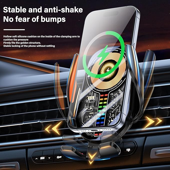 Car Phone Holder Wireless Car Charger, 15W Fast Charging Auto Sensing Clamping - Image 8