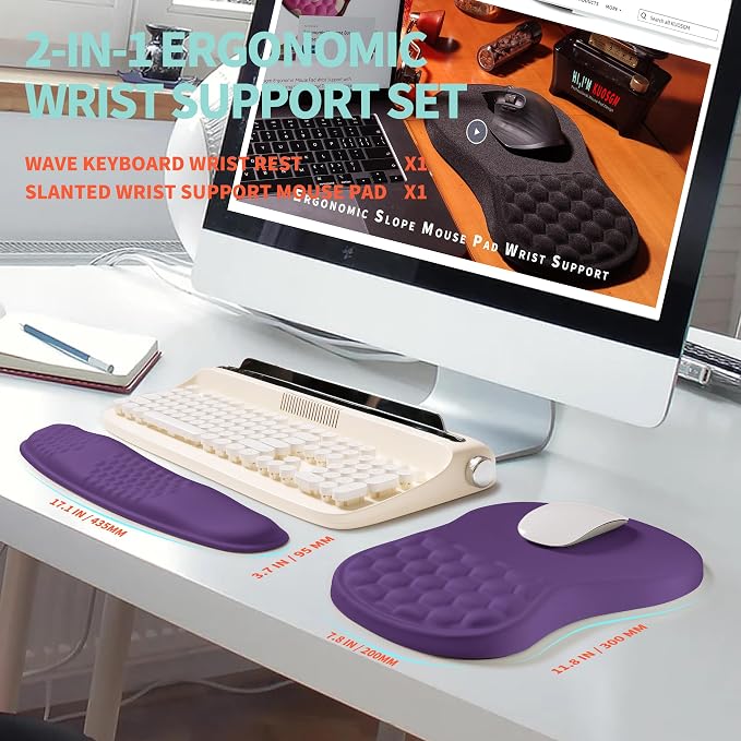 2-in-1 Ergonomic Set, Wave Rise Keyboard Wrist Rest and Massage Bulge Slope - Image 5