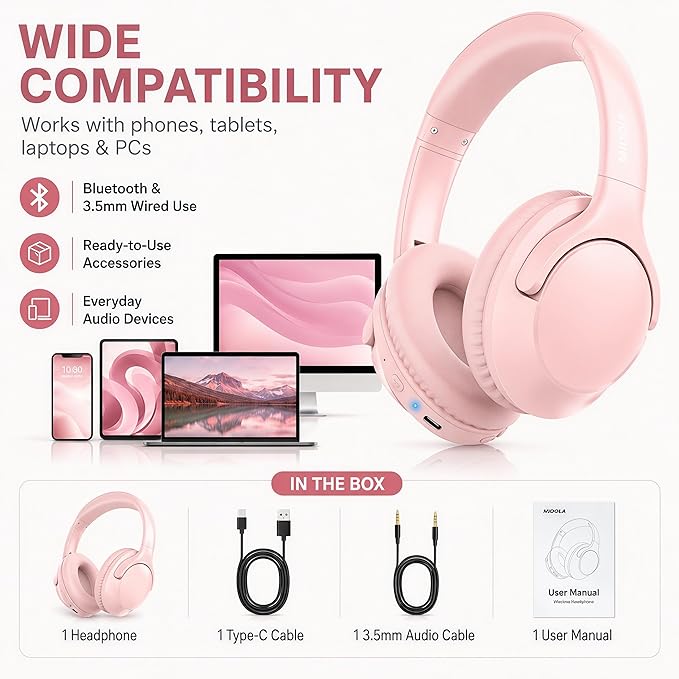 MIDOLA Bluetooth Headphones Over Ear 68H Playtime 6 EQ Wireless Headset - Image 5