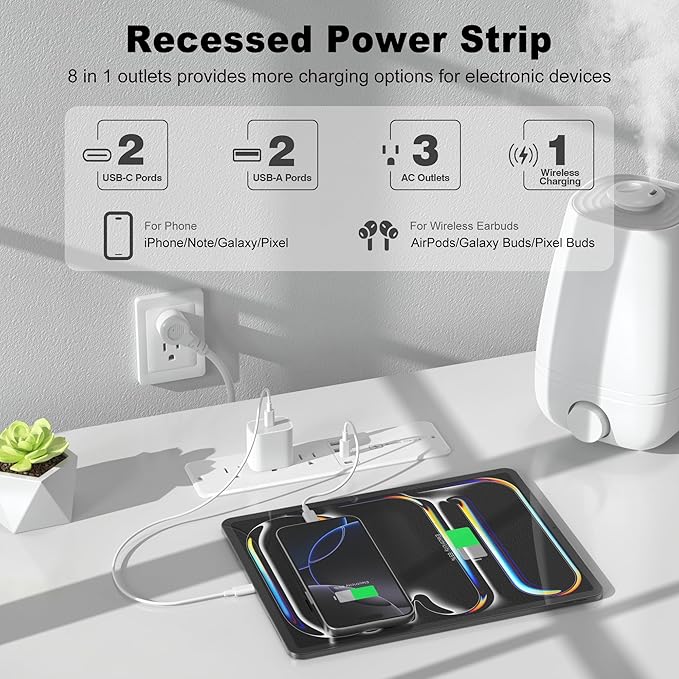8 in 1 Recessed Power Strip - Image 2