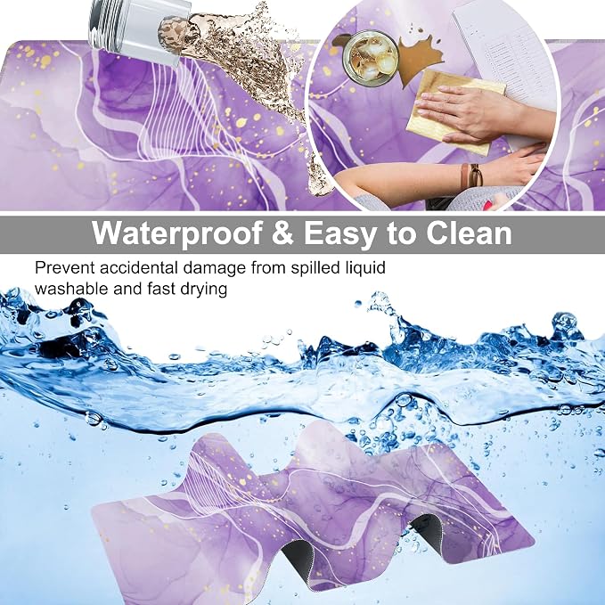 Watercolor Purple Marble Desk Mat, Large Violet Marble Texture Gaming Keyboard - Image 4