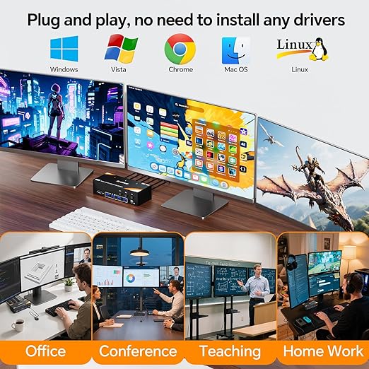 USB 3.0 KVM Switch 3 Monitors 3 Computers Displayport HDMI, Triple Monitor KVM - Image 4