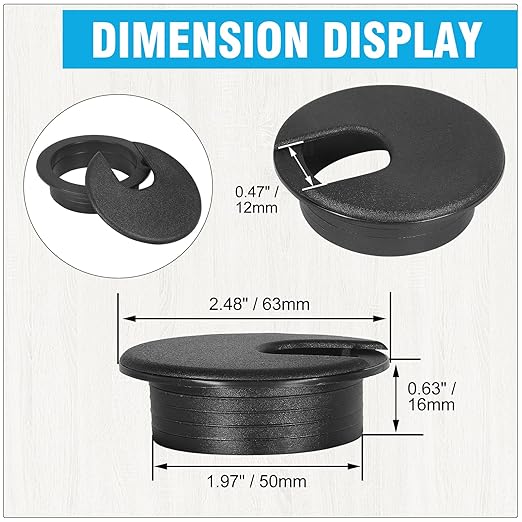 2" Black Desk Grommet, JTemgle Plastic Cable Hole Cover Computer Table Cord - Image 5