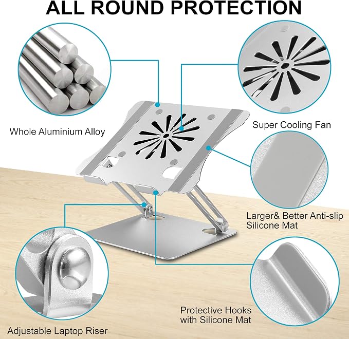 Adjustable Laptop Stand with Cooling Fan, Aluminium Alloy Multi-Angle Computer - Image 3