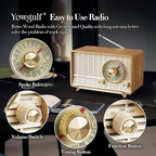 YOWGULF AM FM Radio Classic Retro Wood Table Radio Bluetooth Speakers Radios - Image 3