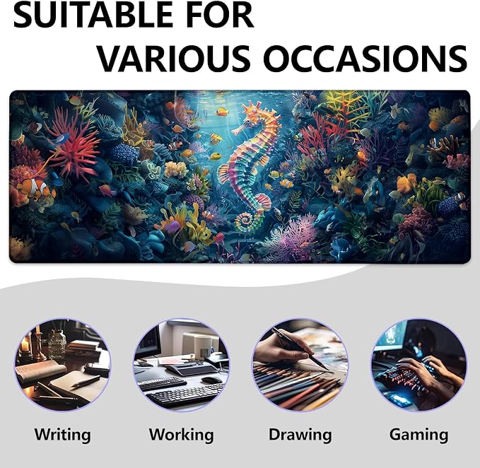 Seahorse Large Mouse Pad, Gaming Mouse Pad, Keyboard Mat, Non-Slip Rubber Base - Image 2