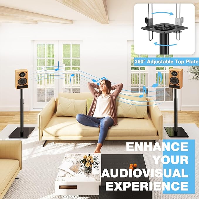 Rfiver Bookshelf Speaker Stands Pair, Height Adjustable Rear Speaker Stands - Image 2