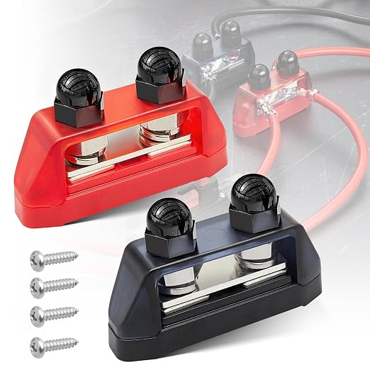 RED WOLF 2PCS 5/16" M8 Dual Stud Bus Bar 12-48V Power Distribution Block Holder by REDWOLF